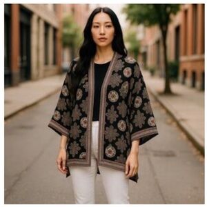 Max Studio Black Printed Kimono Topper Plus Size 1X